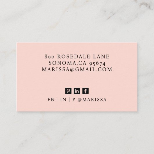 Moderne Blush Pink Professional Visitekaartje (Achterkant)