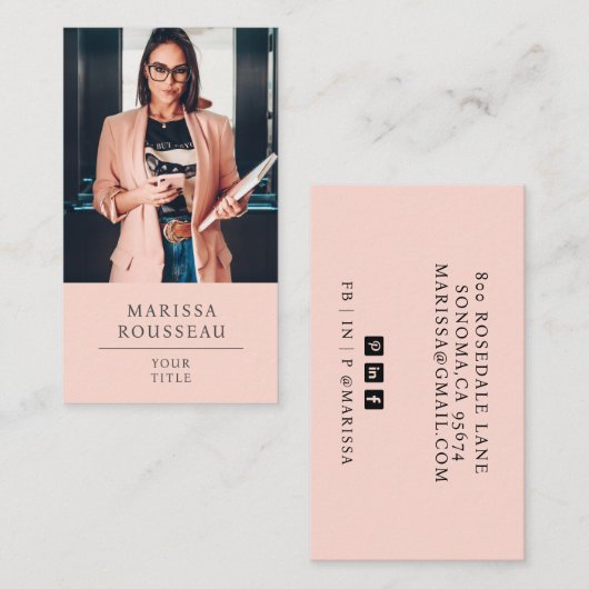 Moderne Blush Pink Professional Visitekaartje (Voorkant / Achterkant)