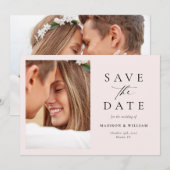 Moderne Blush Pink Script Foto Sla de datum op Save The Date (Voorkant / Achterkant)