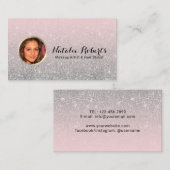 Moderne Blush Pink Silver Glitter Custom Photo Visitekaartje (Voorkant / Achterkant)
