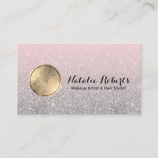 Moderne Blush Pink Silver Glitter Custom Photo Visitekaartje (Voorkant)