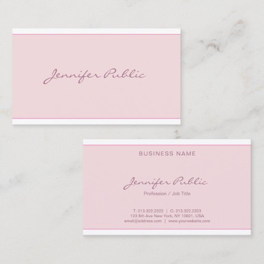 Moderne Blush Pink Simple Elegant Script Minimalis Visitekaartje (Voorkant / Achterkant)