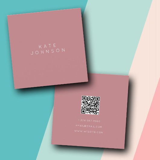 Moderne Blush Pink Simple Minimalist QR Code Vierkante Visitekaartje