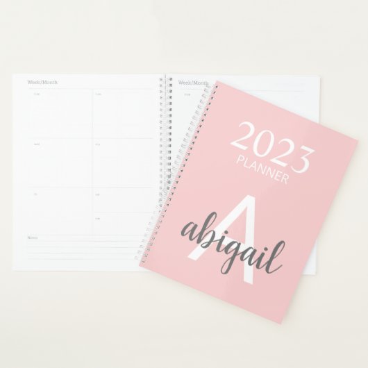 Moderne Blush Pink Simple Monogram Name 2023 Planner (Display)