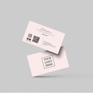 Moderne Blush Pink Social Media Icon QR code Visitekaartje