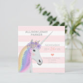 Moderne Blush Pink Unicorn Birth Announcement Kaar (Staand voorkant)