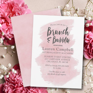 Moderne Blush Pink Waterverf Brunch en Bubble Kaart