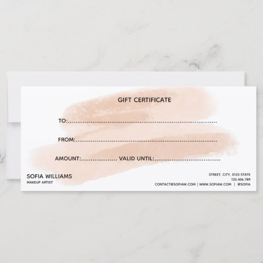 Moderne Blush Pink Waterverf Certificate Cadeaukaa (Achterkant)