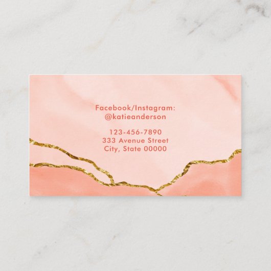 Moderne Blush Pink Waterverf en Faux Gold Visitekaartje (Achterkant)