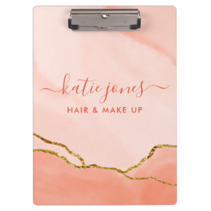 Moderne Blush Pink Waterverf & Faux Gold Business Klembord