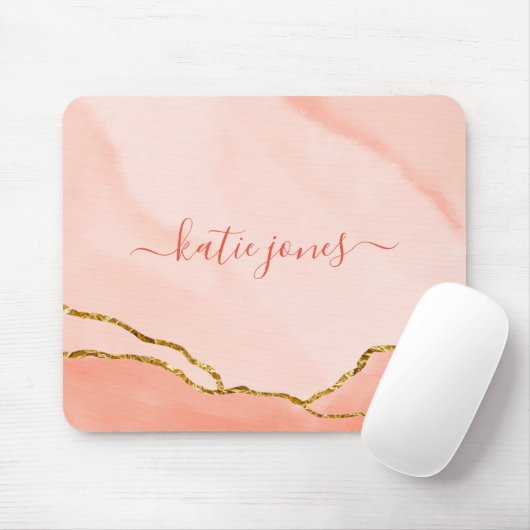 Moderne Blush Pink Waterverf & Faux Gold Muismat (Met muis)