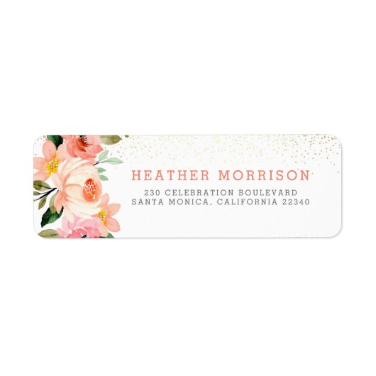 Moderne Blush Pink Waterverf Floral & Gold Etiket (Voorkant)