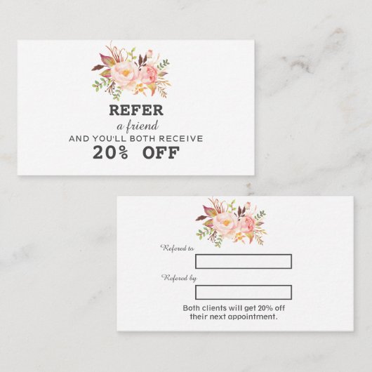 Moderne Blush Pink Waterverf Floral Makeup Artist Aanbevelingskaartje (Voorkant / Achterkant)