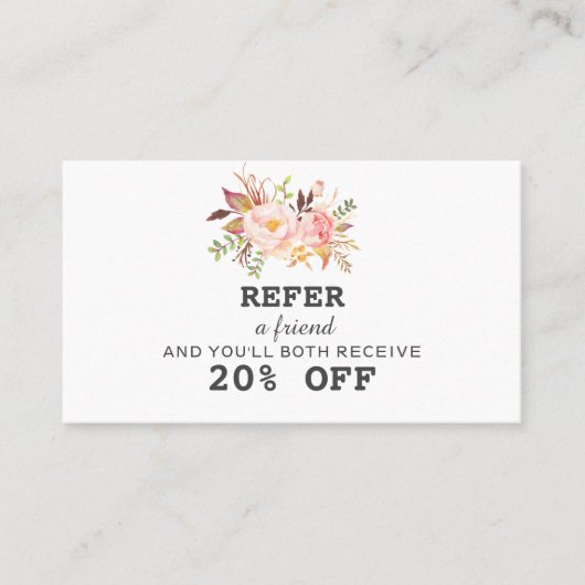 Moderne Blush Pink Waterverf Floral Makeup Artist Aanbevelingskaartje (Voorkant)