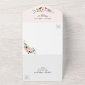 Moderne Blush Pink Waterverf Floral Wedding All In One Uitnodiging (Buitenkant)