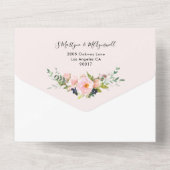 Moderne Blush Pink Waterverf Floral Wedding All In One Uitnodiging (Achterkant)