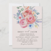 Moderne Blush Pink Waterverf Floral Wedding Kaart (Voorkant)