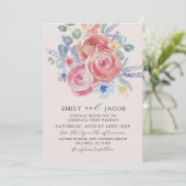 Moderne Blush Pink Waterverf Floral Wedding Kaart (Staand voorkant)