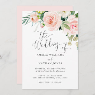 Moderne Blush Pink Waterverf Floral Wedding Kaart
