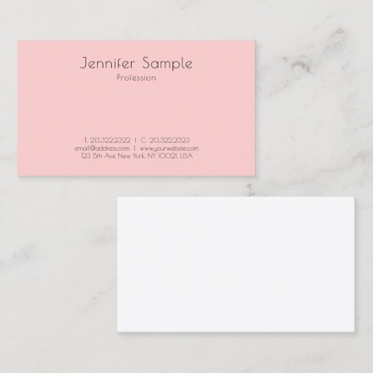 Moderne Blush Pink White Eenvoudige Sjabloon elega Visitekaartje (Voorkant / Achterkant)