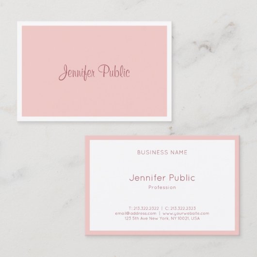 Moderne Blush Pink White Elegant Handscriptscript Visitekaartje (Voorkant / Achterkant)