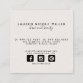 Moderne Blush Pink White en Black Script Initialen Vierkante Visitekaartje (Achterkant)