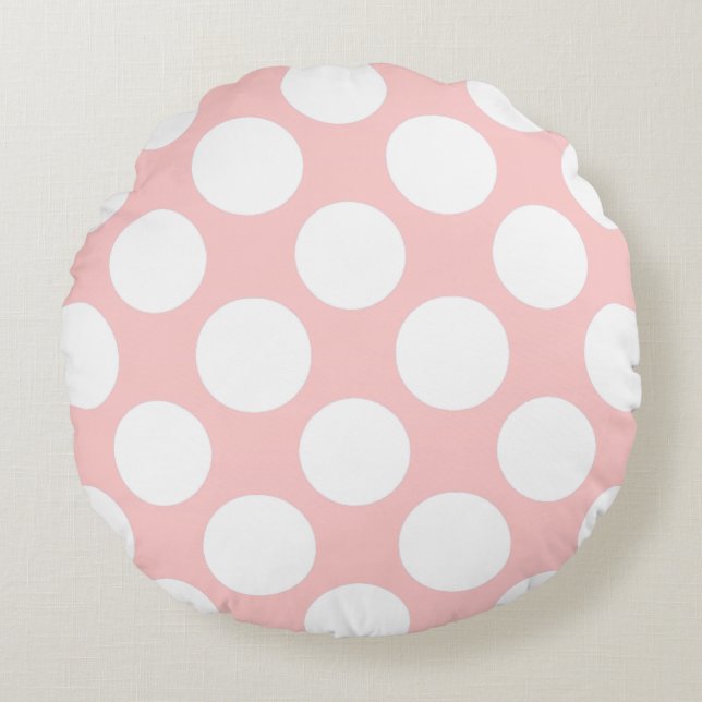 Moderne Blush Pink White Polka Dots Pattern Rond Kussen (Voorkant)