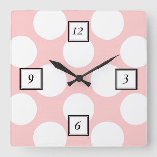 Moderne Blush Pink White Polka Dots Pattern Vierkante Klok