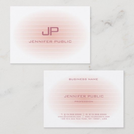 Moderne Blush Pink White Trendy Monogram Sjabloon Visitekaartje (Voorkant / Achterkant)