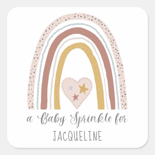 Moderne Blush Regenboog Baby Meisje Sprinkle Douch Vierkante Sticker (Voorkant)