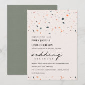 MODERNE BLUSH ROEST TERRAZZO PATROON TROUWKAART BEDANKKAART (Voorkant / Achterkant)