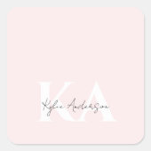 Moderne Blush Roos Gepersonaliseerde Monogram Naam Vierkante Sticker (Voorkant)