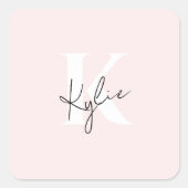 Moderne Blush Roos Gepersonaliseerde Monogram Naam Vierkante Sticker (Voorkant)