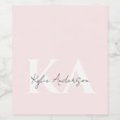 Moderne Blush Roos Gepersonaliseerde Monogram Naam Wijn Etiket (Enkel label)