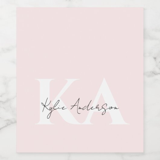 Moderne Blush Roos Gepersonaliseerde Monogram Naam Wijn Etiket (Enkel label)