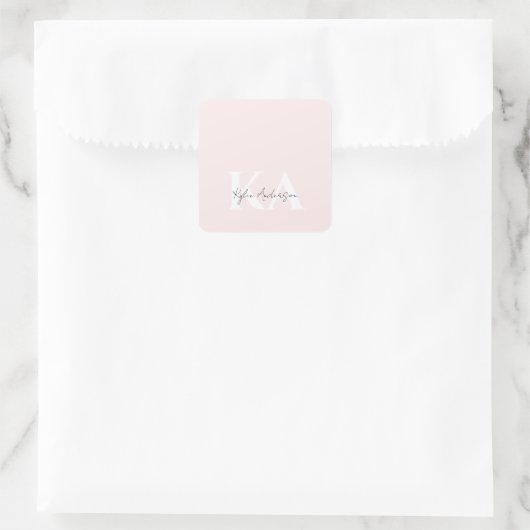 Moderne Blush Roos Gepersonaliseerde Monogramnaam  Vierkante Sticker (Tas)