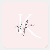 Moderne Blush Roos Persoonlijke Monogramnaam - Vierkante Sticker (Voorkant)