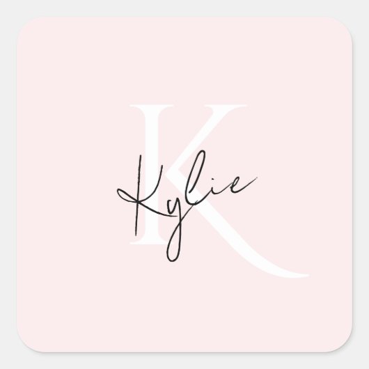 Moderne Blush Roos Persoonlijke Monogramnaam - Vierkante Sticker (Voorkant)