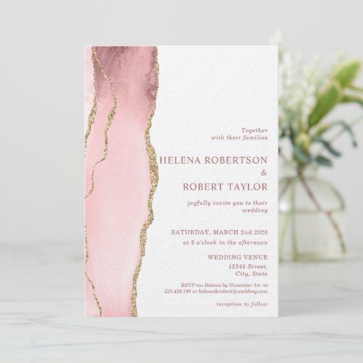 Moderne blush roze agaat kaart (Staand voorkant)