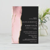 Moderne blush roze agaat zwarte achtergrond kaart (Staand voorkant)