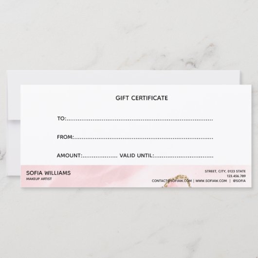 Moderne Blush Roze Agate Certificate Cadekaart (Achterkant)