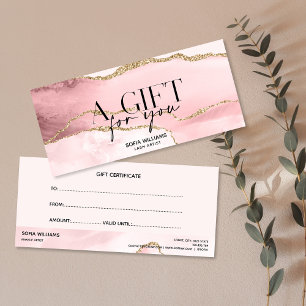 Moderne Blush Roze Agate Certificate Cadekaart