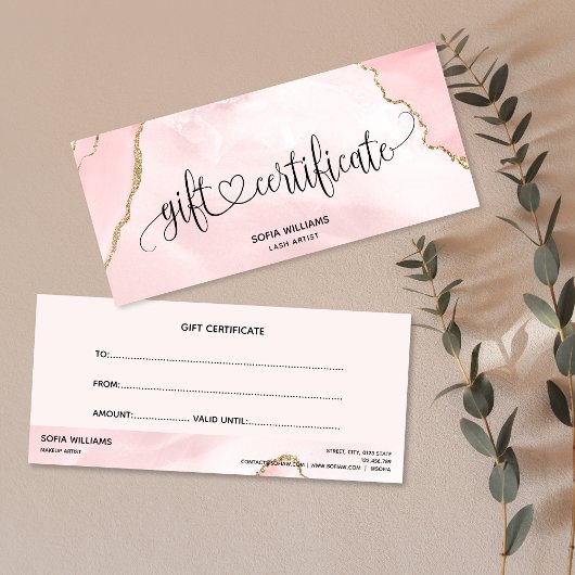 Moderne Blush Roze Agate Certificate Cadekaart