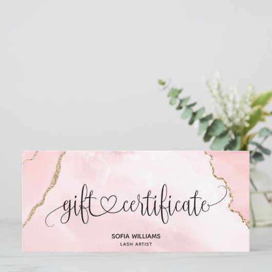 Moderne Blush Roze Agate Certificate Cadekaart (Staand voorkant)