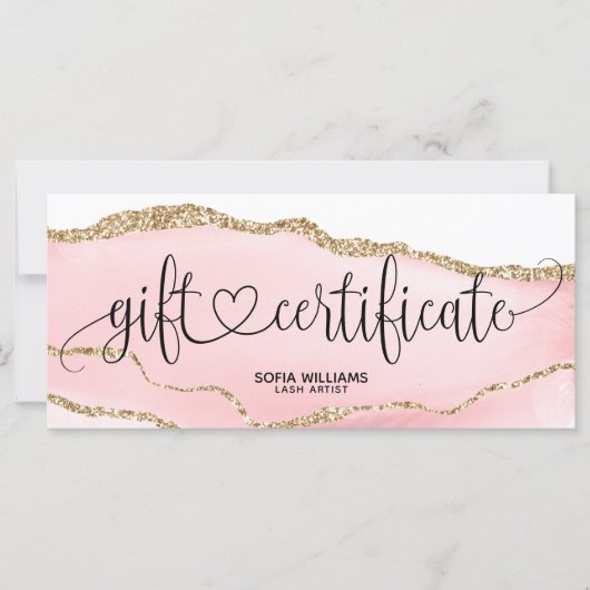 Moderne Blush Roze Agaten Certificaat Cadeaubon (Voorkant)