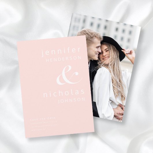 Moderne Blush Roze Ampersand Foto Bruiloft Save The Date