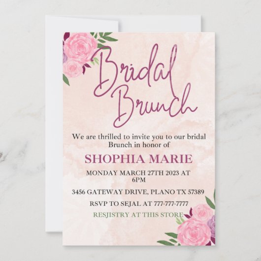 Moderne Blush Roze Aquarel Bloem Bruids Brunch  Save The Date (Voorkant)