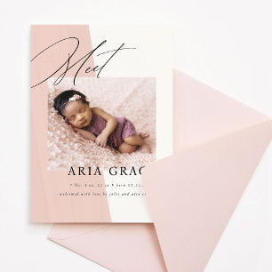 Moderne Blush Roze Baby Meisje Geboorte Aankondiging