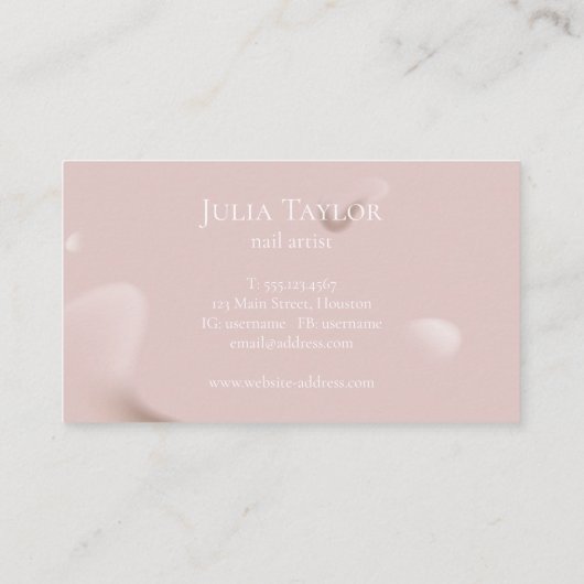 Moderne Blush Roze Beauty Salon Nail Artiest Visitekaartje (Achterkant)