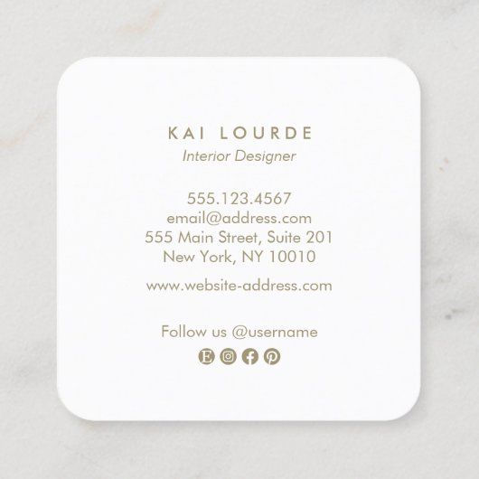 Moderne Blush roze bladeren Branch Gold Script Vierkante Visitekaartje (Achterkant)